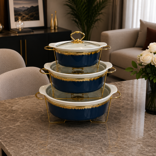 Round Blue Serving Dish Set