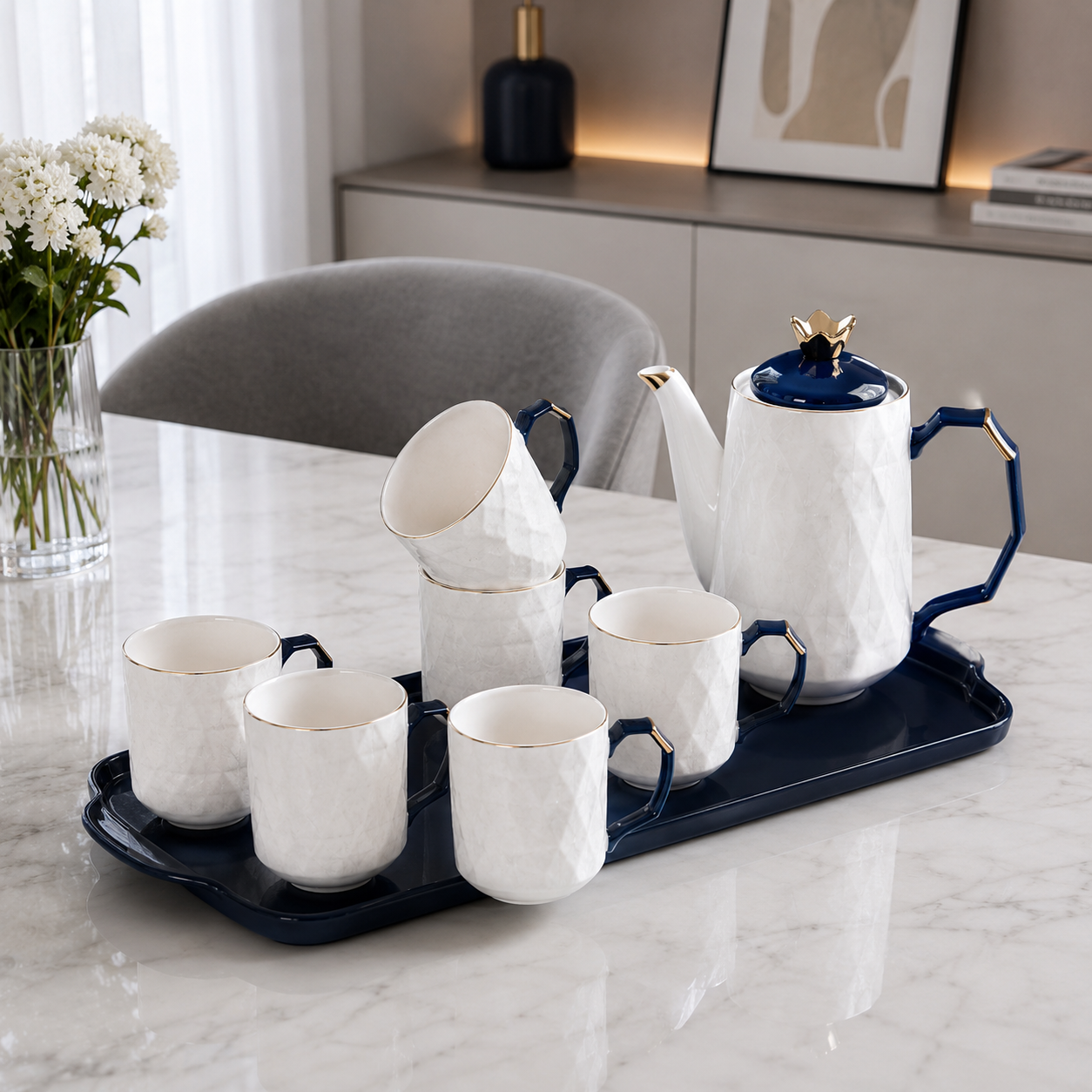 Royal Crown Ceramic Coffee Set - 9Pcs