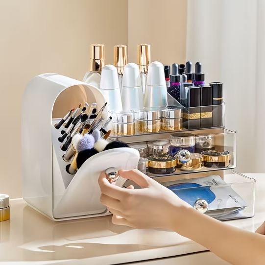 Large Capacity Cosmetic Storage Box, Multifunctional Desktop Skincare Product Holder, Vanity Lipstick And Eyebrow Pencil Organizer