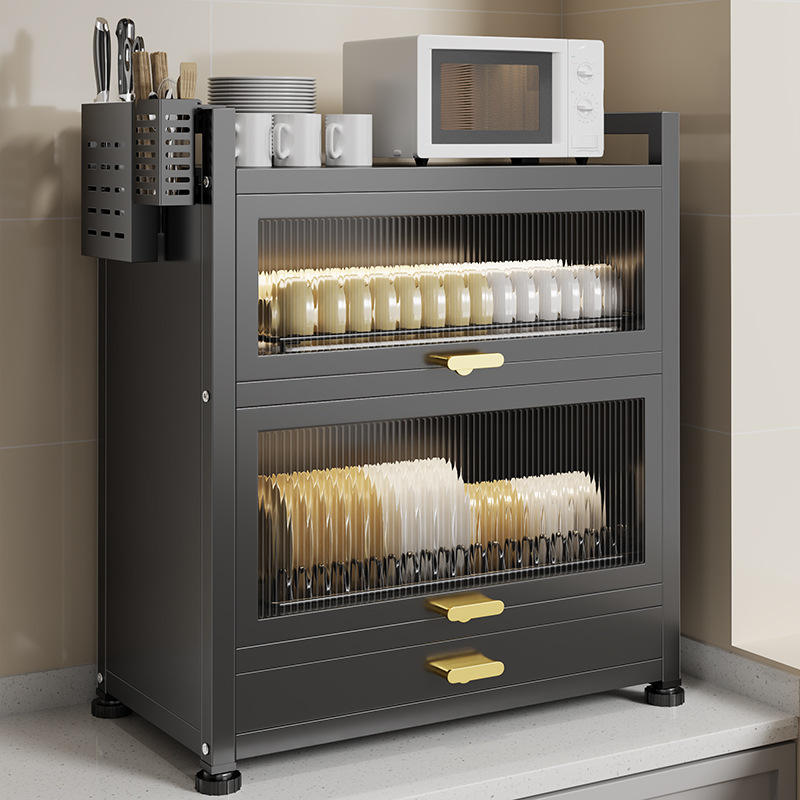 Luxe Countertop Dish Organizer Cabinet with Fluted Acrylic Display Doors