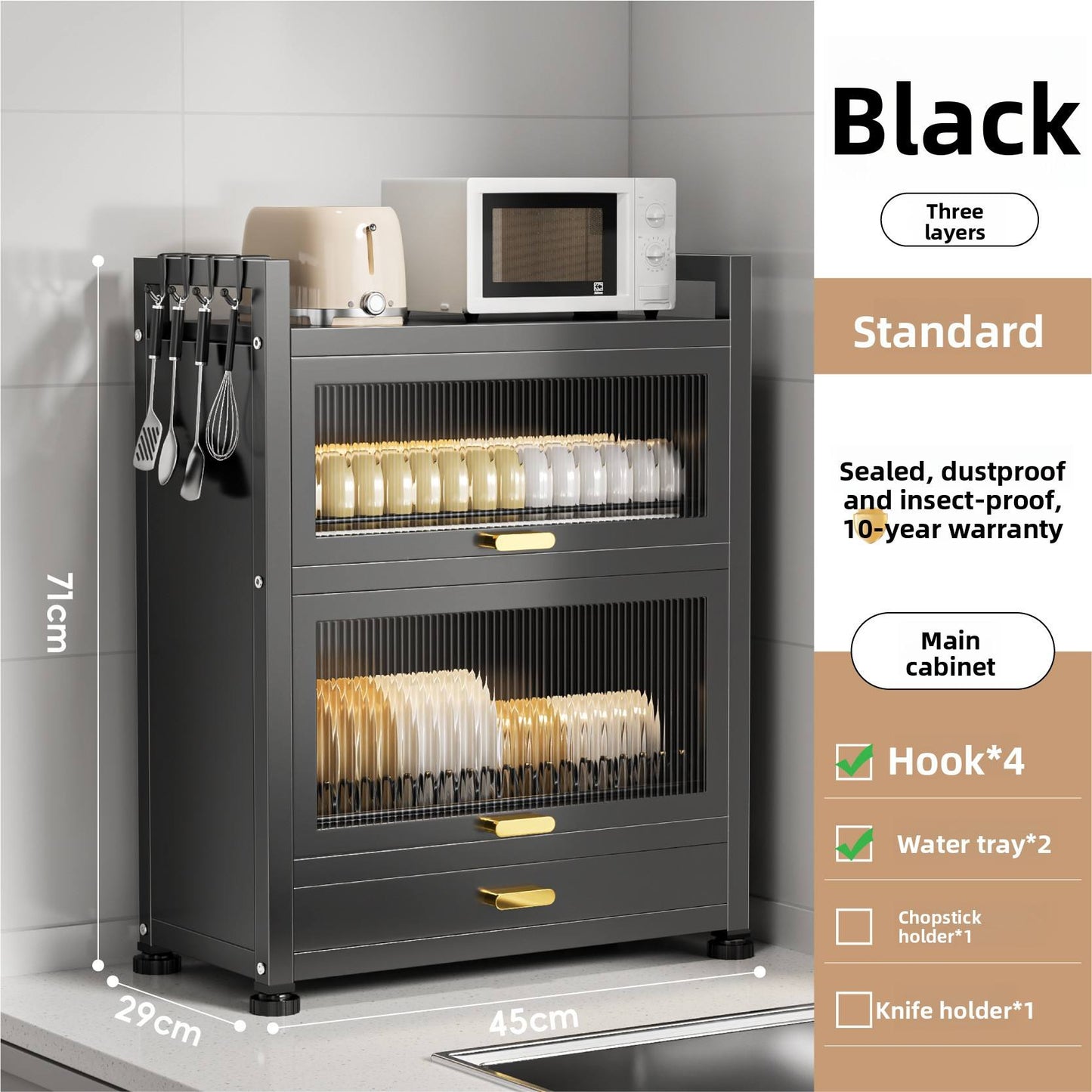 Luxe Countertop Dish Organizer Cabinet with Fluted Acrylic Display Doors