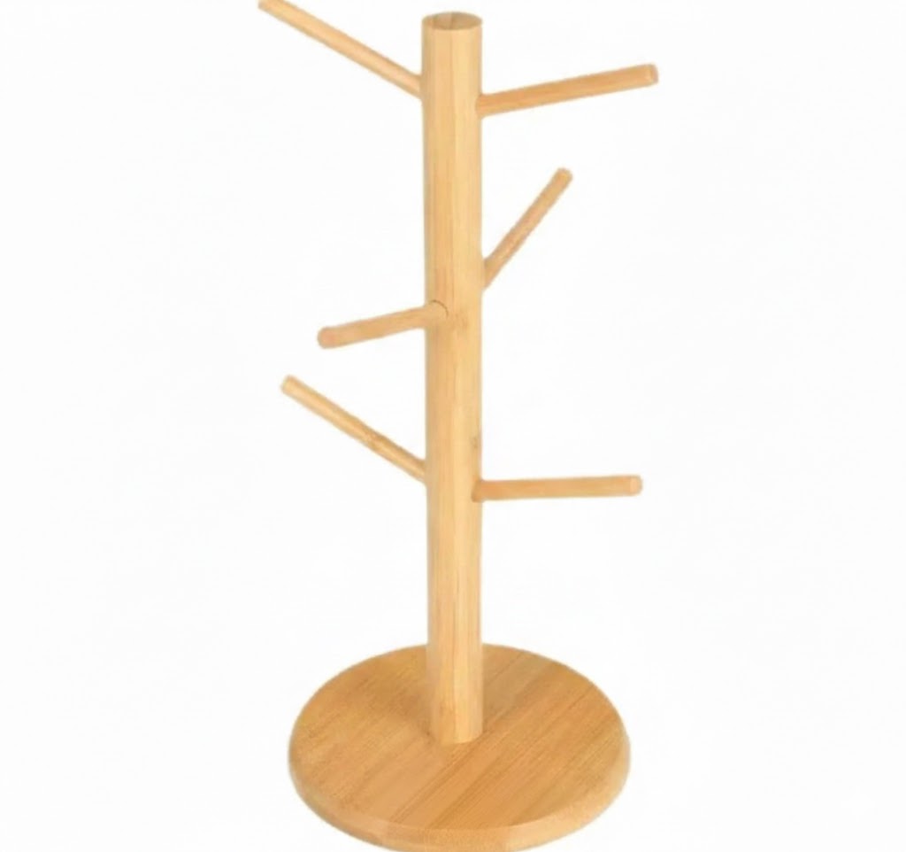 Creative Wooden Bamboo Cup Storage Rack – Tree Shaped Desktop Coffee & Tea Holder