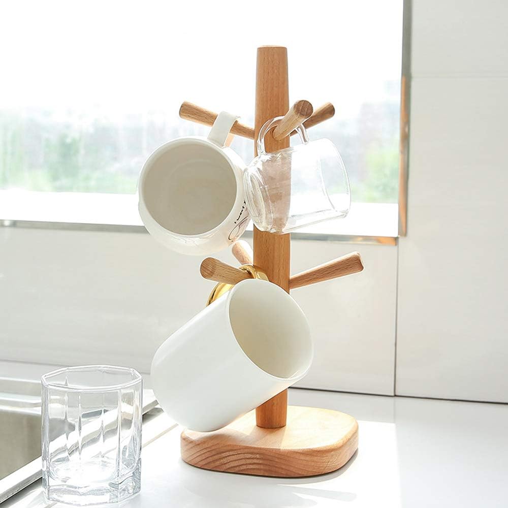 Creative Wooden Bamboo Cup Storage Rack – Tree Shaped Desktop Coffee & Tea Holder
