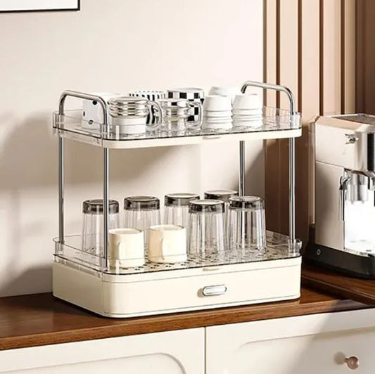 Large Capacity Double Layer Cup Rack With Drain Tray