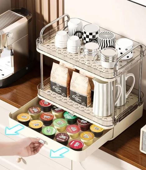 Large Capacity Double Layer Cup Rack With Drain Tray