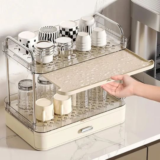Large Capacity Double Layer Cup Rack With Drain Tray