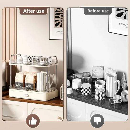 Large Capacity Double Layer Cup Rack With Drain Tray
