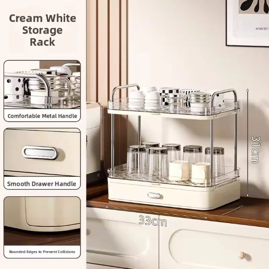 Large Capacity Double Layer Cup Rack With Drain Tray