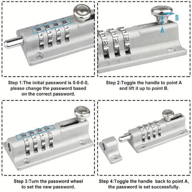Door Latch Lock, Gate Locks For Outdoor Fence, 4 Digit Combination Bolt Lock, Outdoor Keyless Gate Lock