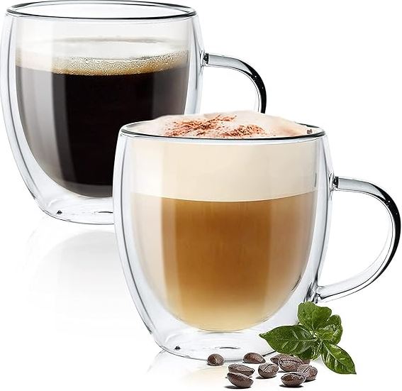 Double Wall Glass Mug with Handle for Coffee Tea Latte