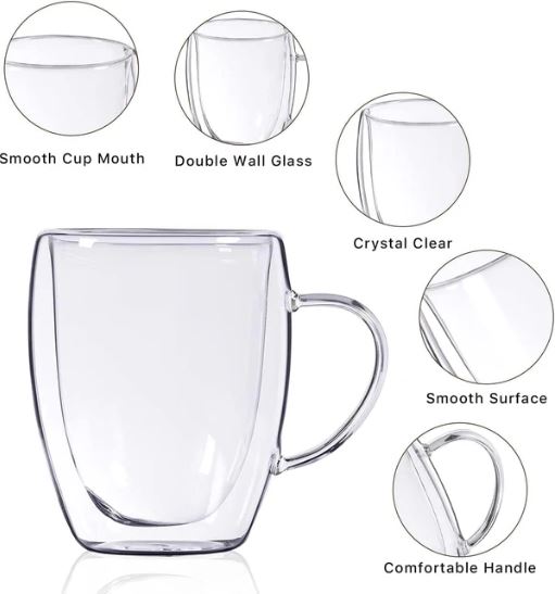 Double Wall Glass Mug with Handle for Coffee Tea Latte