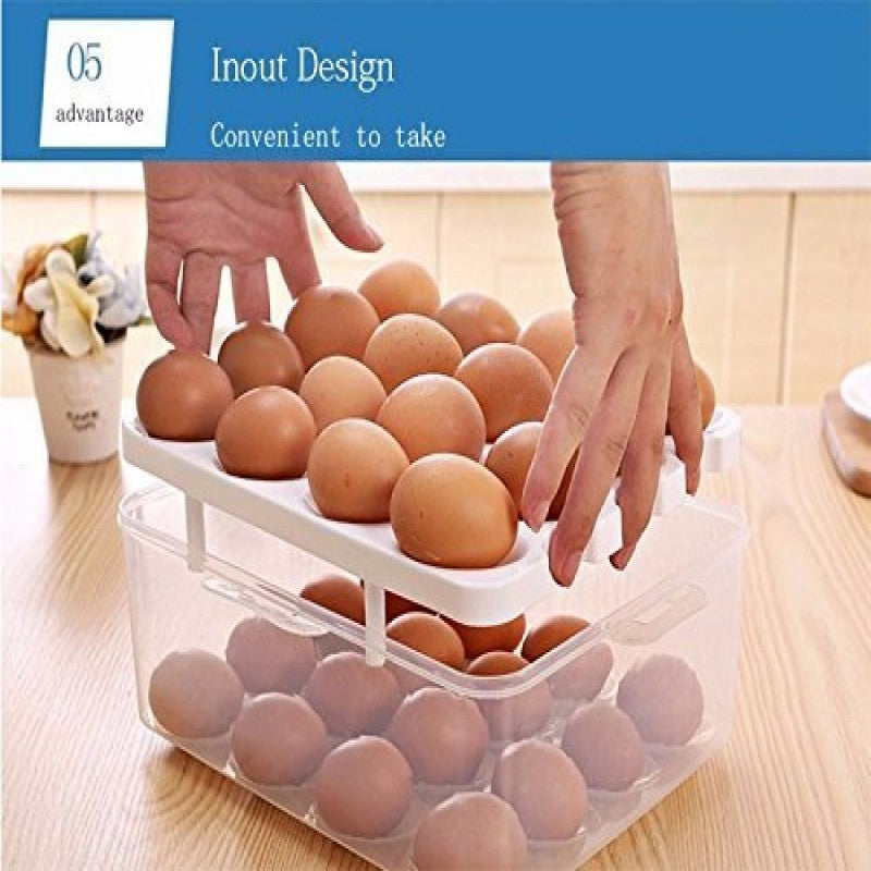 Large 32-Grid Transparent Egg Storage Box – Food-Safe & Stackable Organizer | Adornia.pk