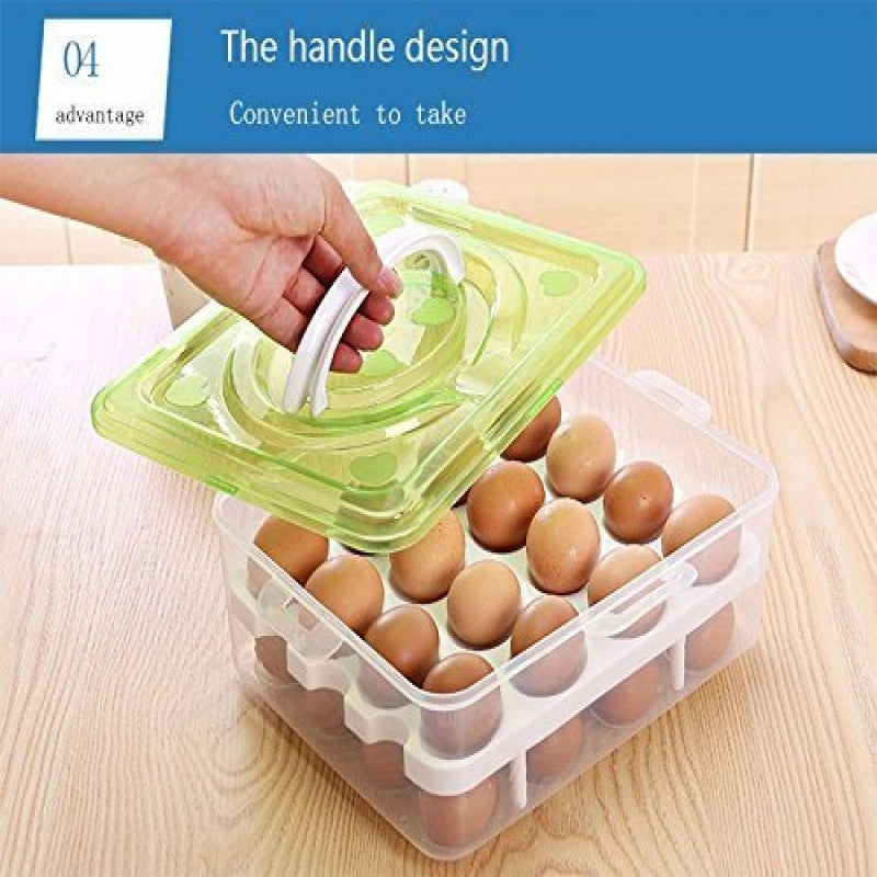 Large 32-Grid Transparent Egg Storage Box – Food-Safe & Stackable Organizer | Adornia.pk