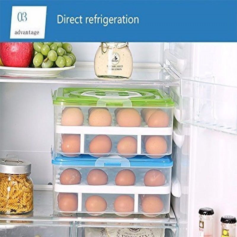 Large 32-Grid Transparent Egg Storage Box – Food-Safe & Stackable Organizer | Adornia.pk