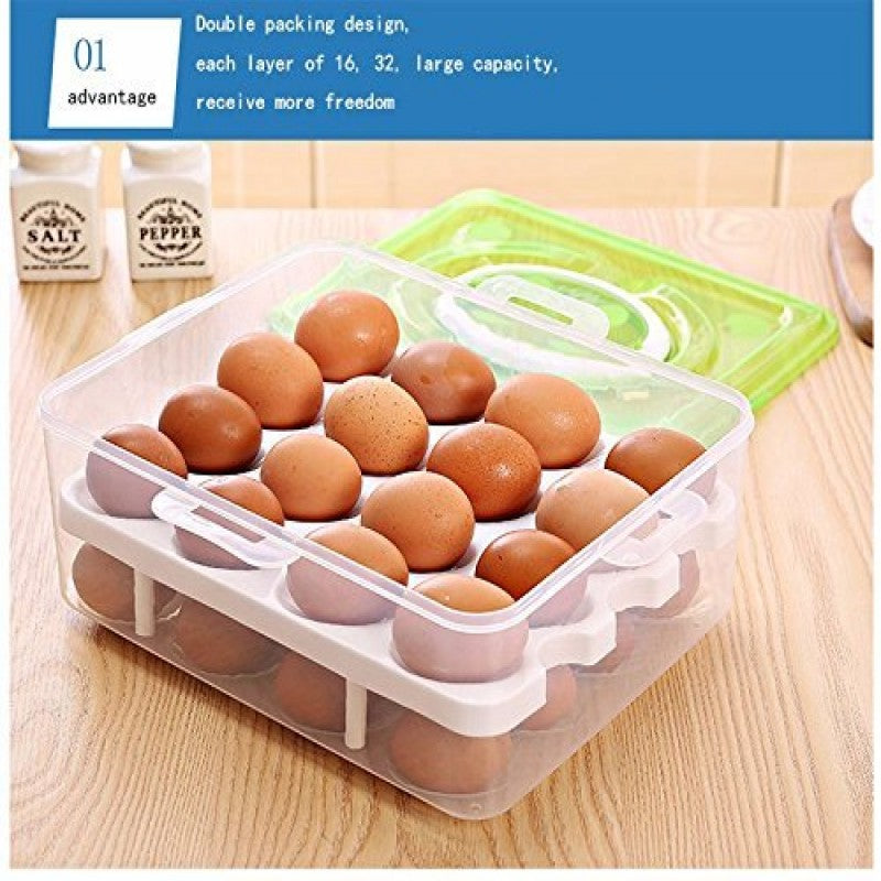 Large 32-Grid Transparent Egg Storage Box – Food-Safe & Stackable Organizer | Adornia.pk