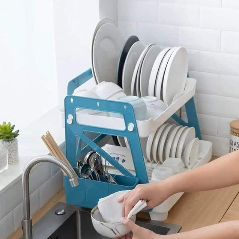 Compact 2-Tier Dish Drying Stand – Space-Saving Kitchen Organizer | Adornia.pk