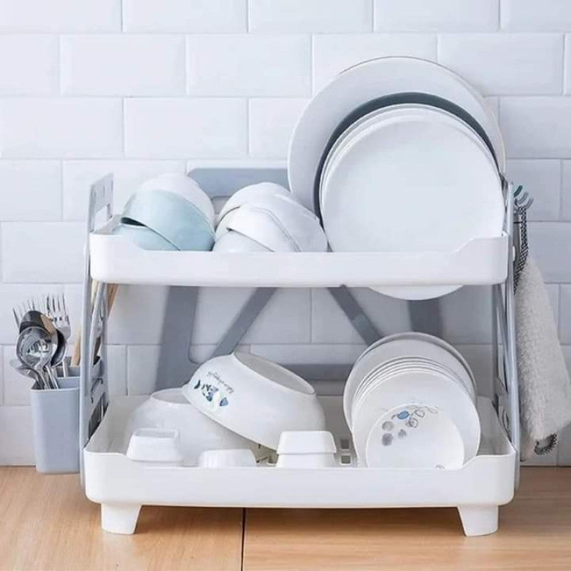 Compact 2-Tier Dish Drying Stand – Space-Saving Kitchen Organizer | Adornia.pk