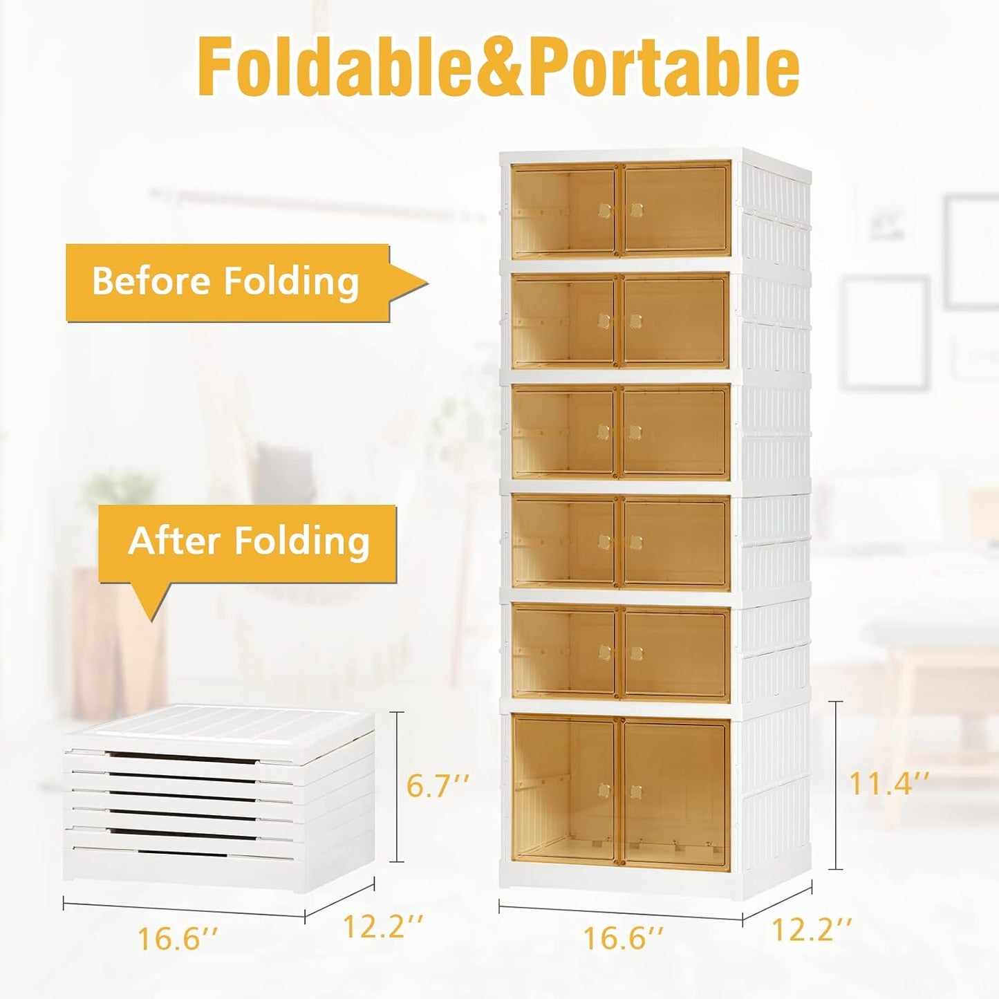 Modern Foldable Kitchen Pantry Bedroom Dining Room Organizer Cabinet – Stackable Storage Organizer with Clear Doors