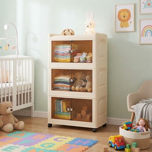 Folding storage cabinet, multi-layer, no installation required, baby folding wardrobe, household book and toy movable storage