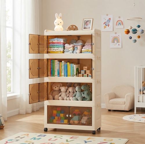 Folding storage cabinet, multi-layer, no installation required, baby folding wardrobe, household book and toy movable storage