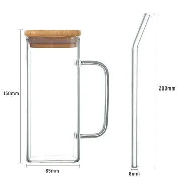 Plain Glass With Handle & Wooden Lid