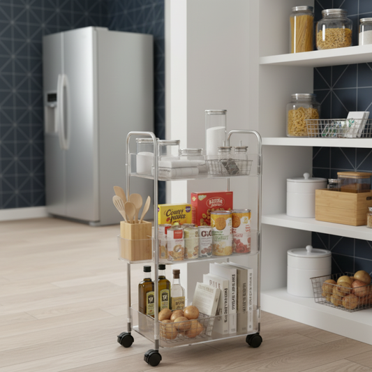 ClearMove 3-Tier Rolling Storage Cart – Multi-Purpose Organizer | Adornia.pk