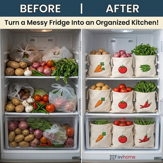 Cotton Vegetable Storage Bags | Reusable Fridge Organizer