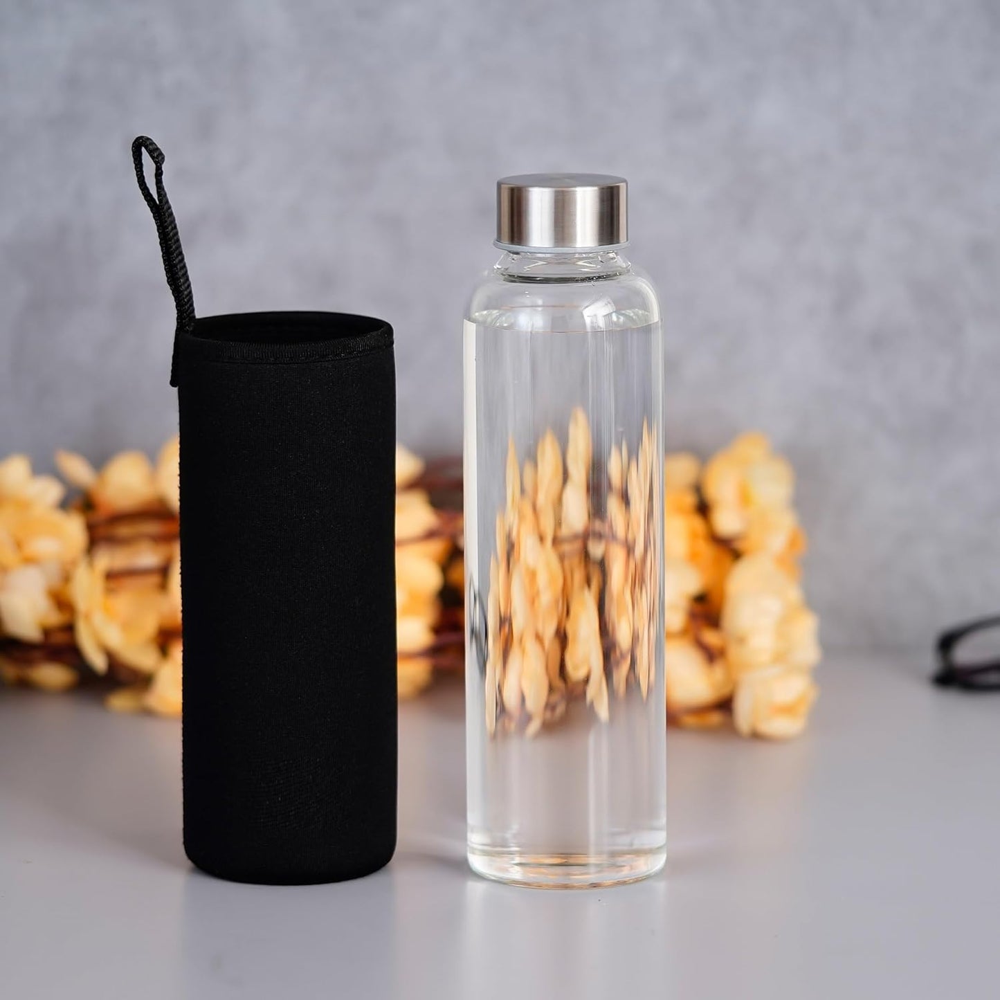 Borosilicate Glass Water Bottle Stainless Steel Leakproof Lid And Cover