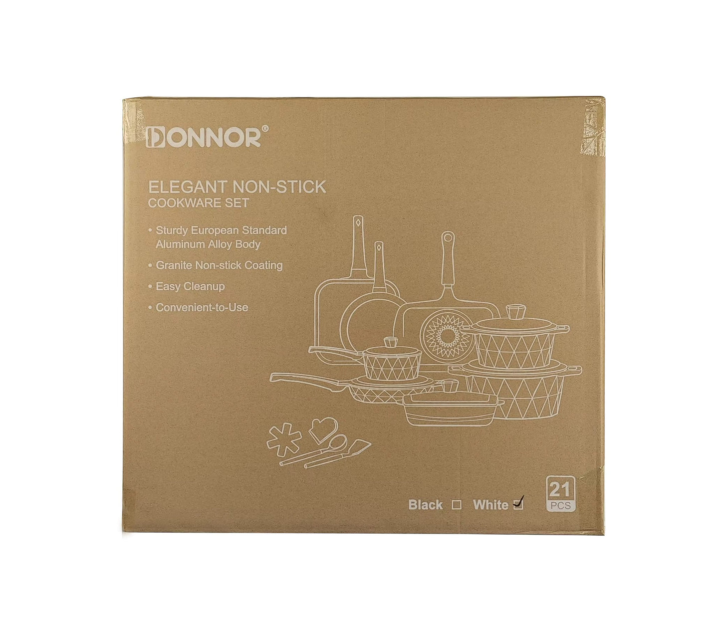 DONNOR 21-Piece Luxury Granite Cookware Set – Non-Stick Pots and Pans with Advanced Never-Stick Technology (PFOA-Free, Induction Ready)