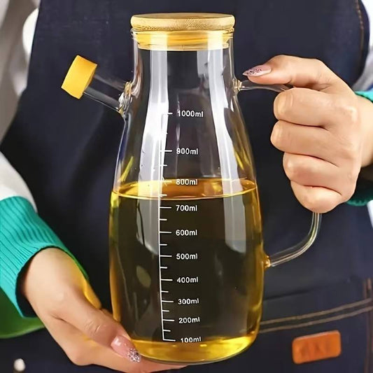 Glass Oil Dispenser Pitcher  – 1000ml with Bamboo Lid(GPY-02)