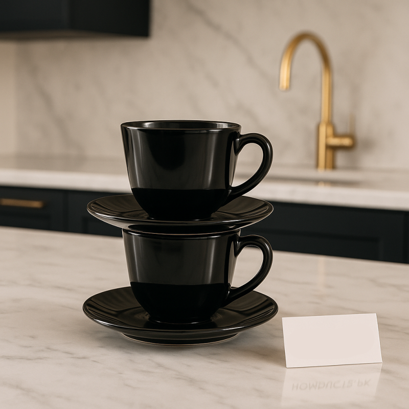 Luxury Black Ceramic Cup & Saucer Set – 12 Pcs | Premium Coffee & Tea Tableware