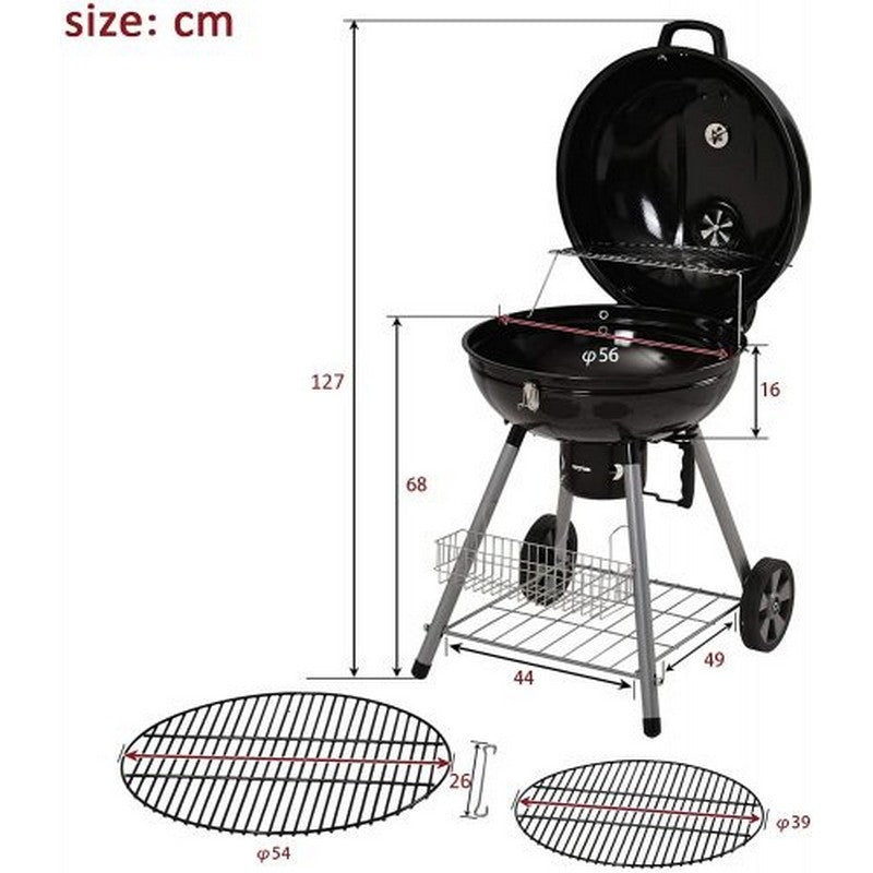 Charcoal Kettle BBQ Grill with Lid & 4 Legs Rolls Portable Fire Pit Outdoor Picnic Camping Cooking (22.5 inch)