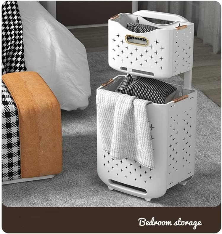 Laundry Baskets on Wheels, Laundry Trolley, Laundry Collector with 2 Layers, 2 Storage Baskets, Laundry Sorter for Bedroom