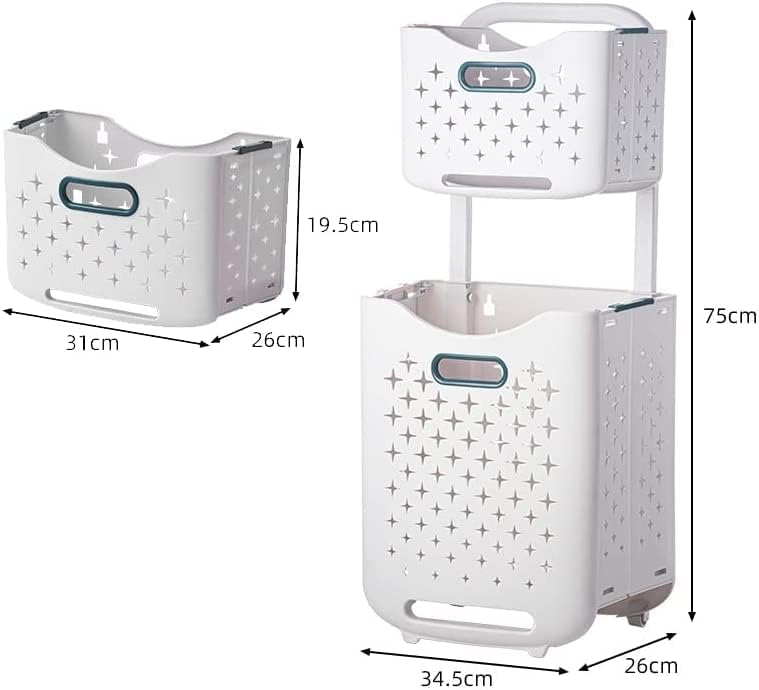 Laundry Baskets on Wheels, Laundry Trolley, Laundry Collector with 2 Layers, 2 Storage Baskets, Laundry Sorter for Bedroom