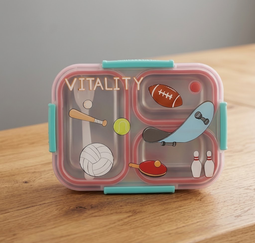 Stainless Steel 3 Compartment Lunch Box with Spoon & Secure Lock & Leak-Proof