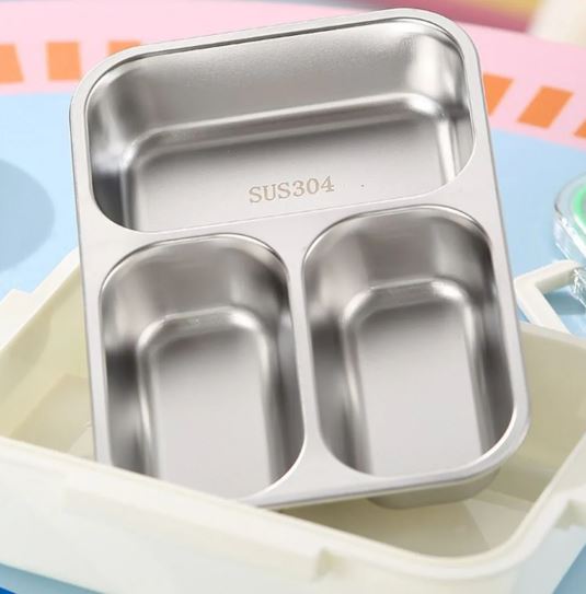 Food Grade Stainless Steel Lunch Box Sealed Design, 3 Compartments Divided Lunch Plate Large Capacity Portable Food Container