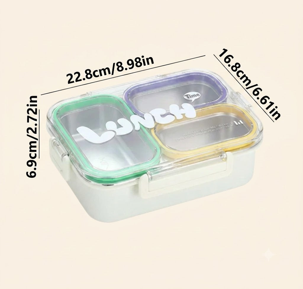 Food Grade Stainless Steel Lunch Box Sealed Design, 3 Compartments Divided Lunch Plate Large Capacity Portable Food Container