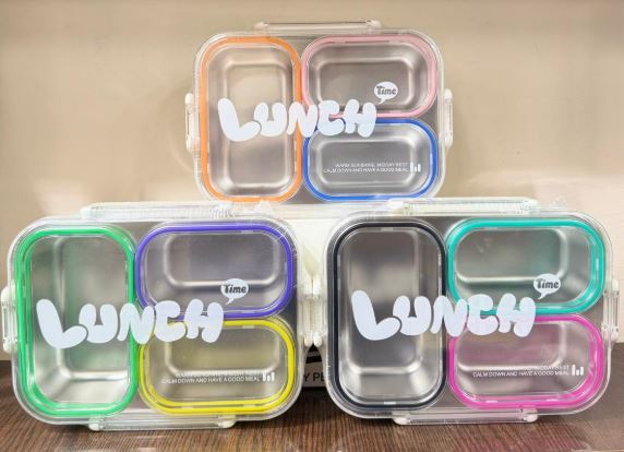 Food Grade Stainless Steel Lunch Box Sealed Design, 3 Compartments Divided Lunch Plate Large Capacity Portable Food Container