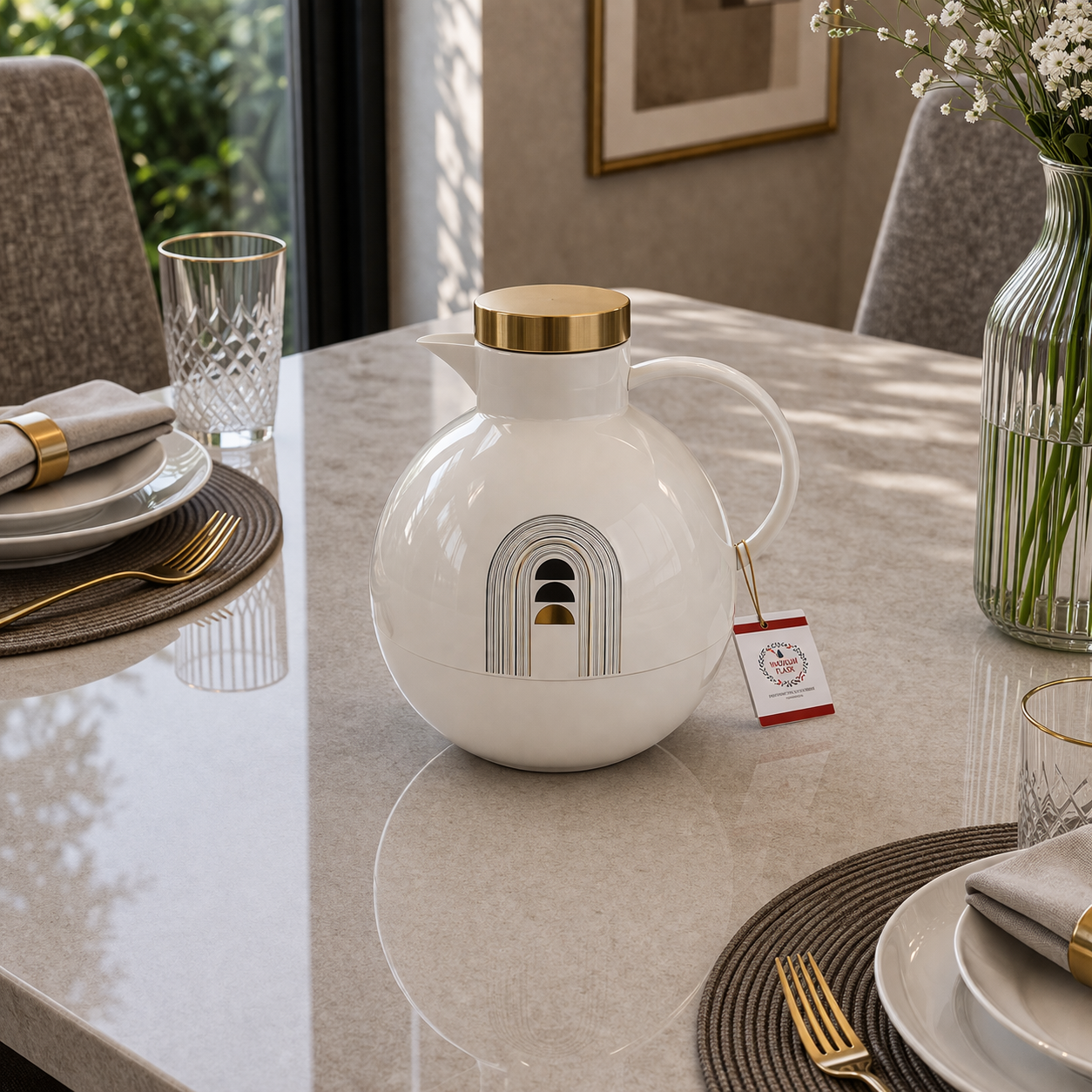 Angela Modern White Insulated Fiber Kettle with Glass Interior