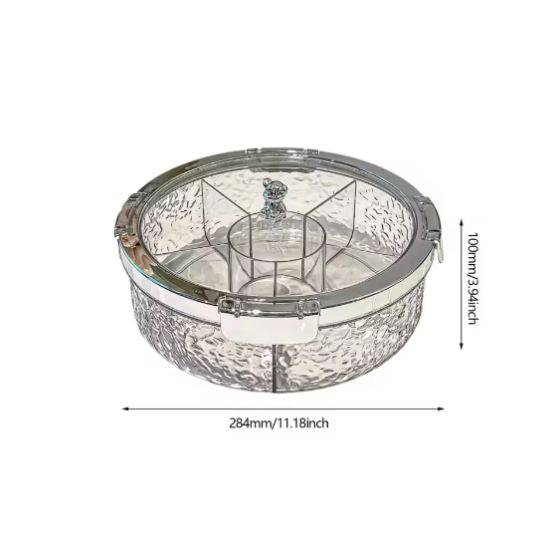 Modern Round Rotating Snack Organizer, Multi Compartment Dry Fruit Tray with Tray