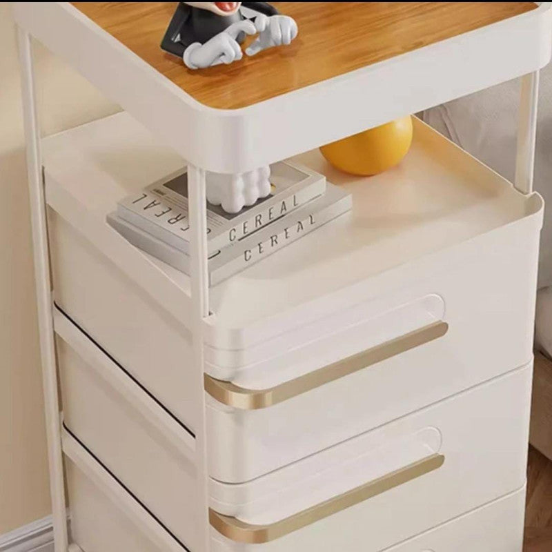 Movable Nightstand with Wheels | Multi-Tier Storage Cart with Drawers for Bedroom, Office & Living Room