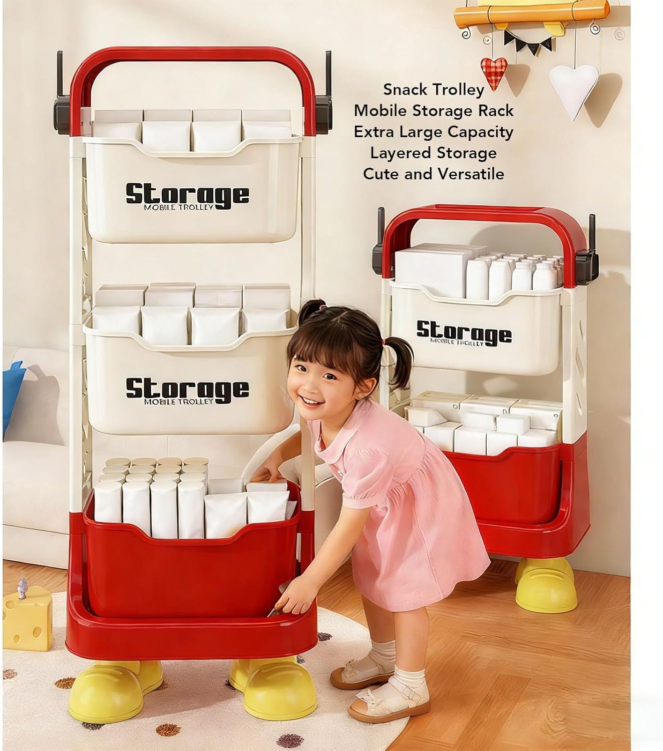 Multi-Purpose 2 & 3 Tier Large Storage Heavy Duty Storage Organizer Cart for Kitchen Bathroom Bedroom Office