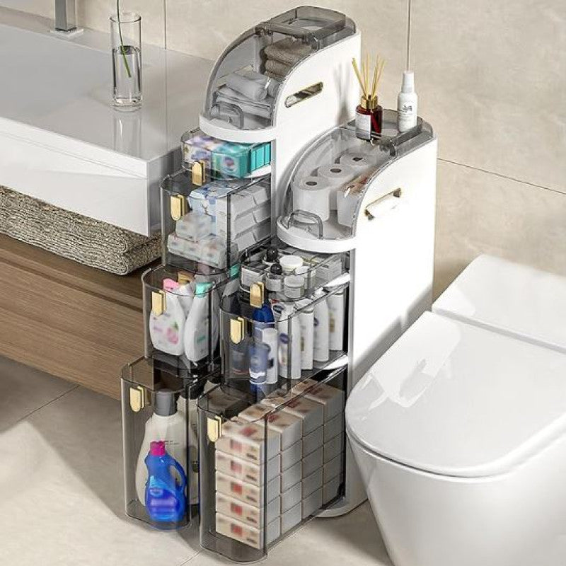 MultiTier Storage Tower, Plastic Bathroom Storage Cabinet with Drawers and Handle for Small Kitchen Laundry