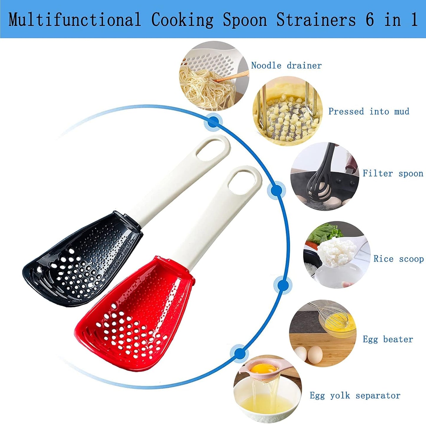 Multifunctional Kitchen Cooking Spoon - Egg Yolk Separator, Grater, Masher, Colander, Skimmer, Scoop - Heat Resistant