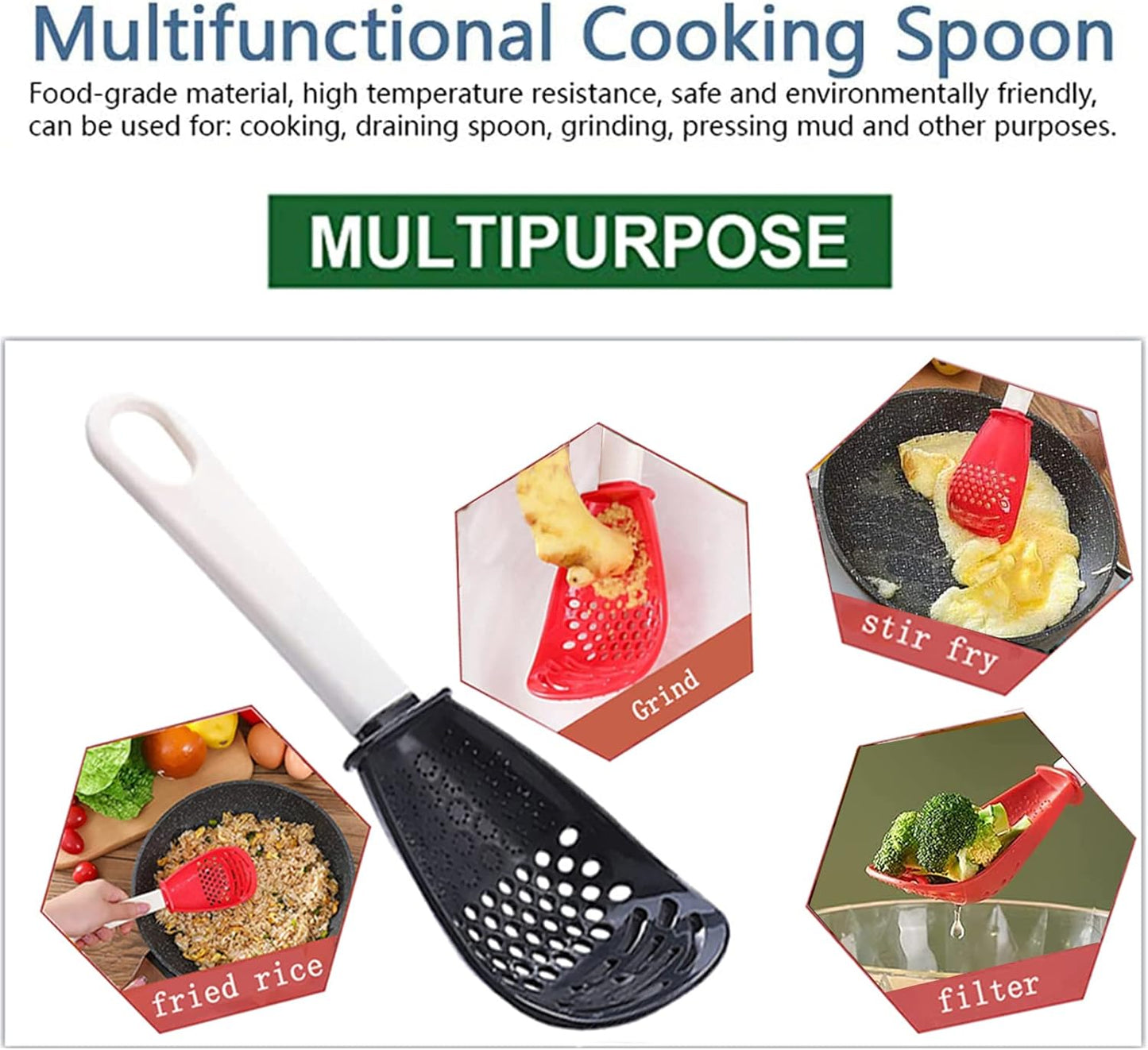 Multifunctional Kitchen Cooking Spoon - Egg Yolk Separator, Grater, Masher, Colander, Skimmer, Scoop - Heat Resistant