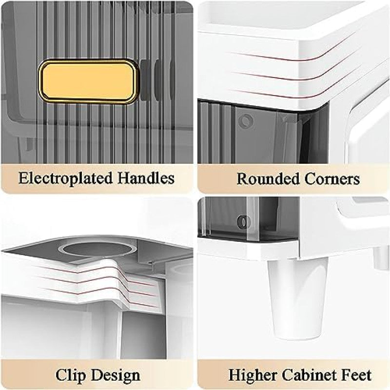 3 Tier Waterproof Plastic Storage Organizer, Multipurpose Narrow Drawer-Style Shelf for Bathroom, Kitchen