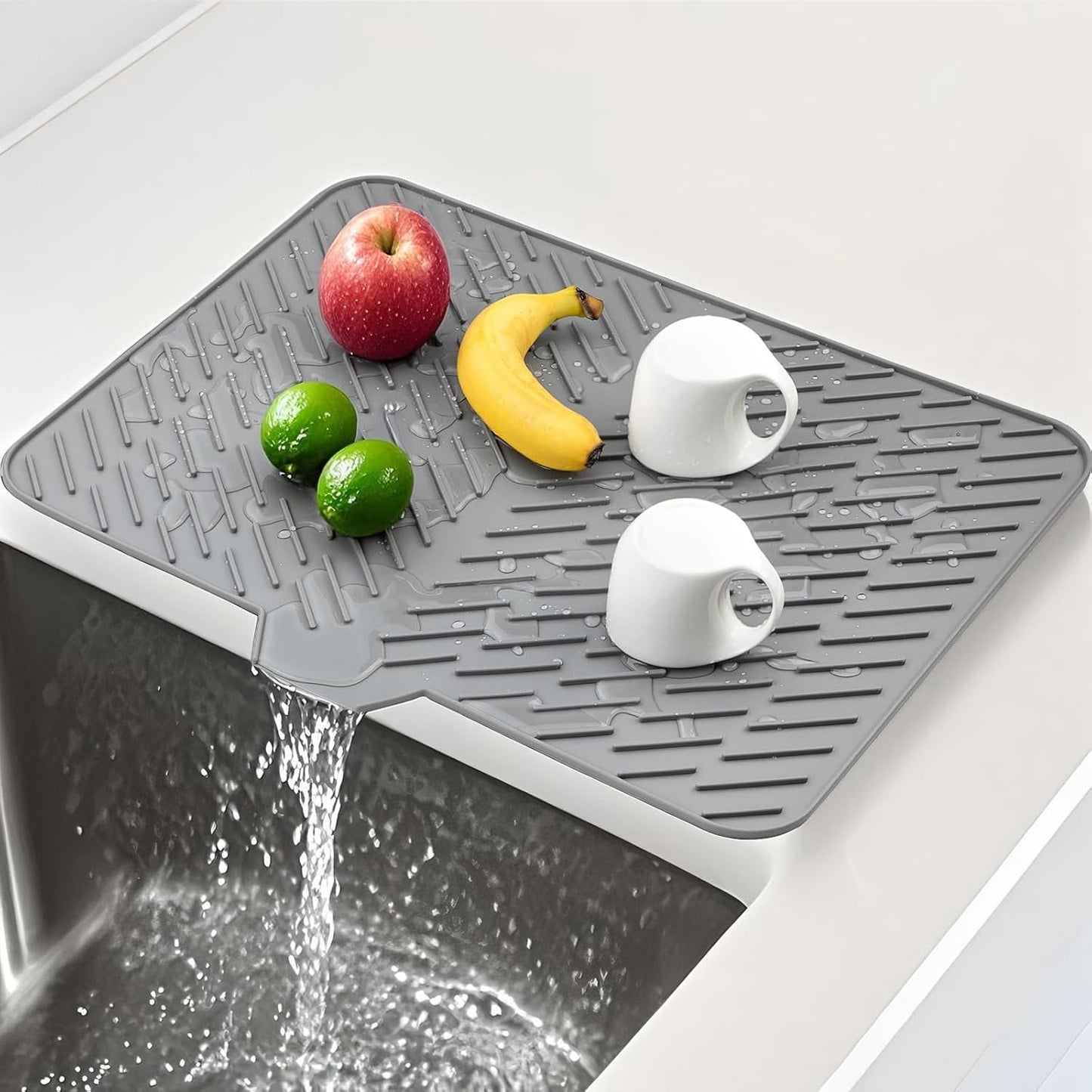Silicone Dish Drying Mat for Kitchen Counter, Dish Drying Pad, Non-Slip Drain Pad with Built-in Drain, Heat Resistant Non-Slip