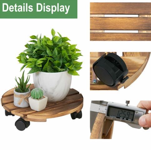 Wooden Plant Roller Stand with Lockable Wheels Caddy Planter Trolley