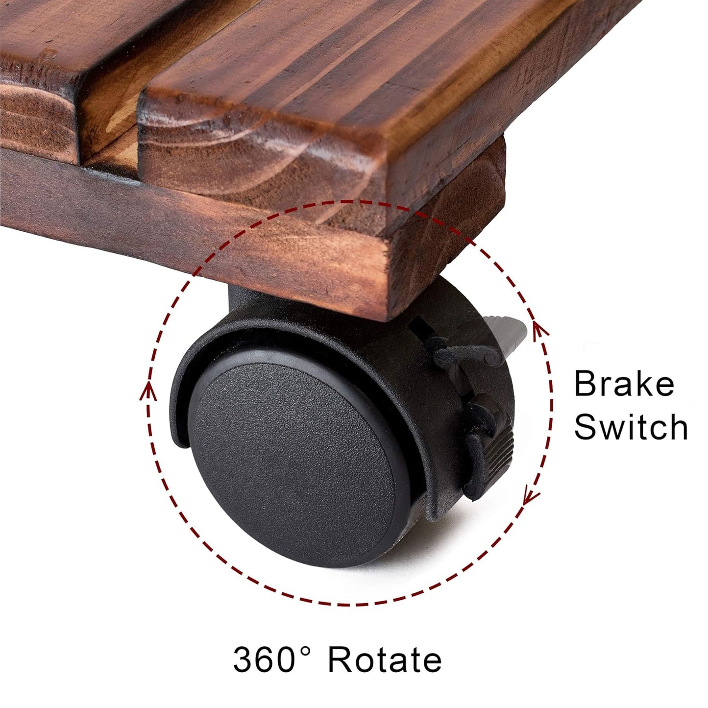 Wooden Plant Roller Stand with Lockable Wheels Caddy Planter Trolley