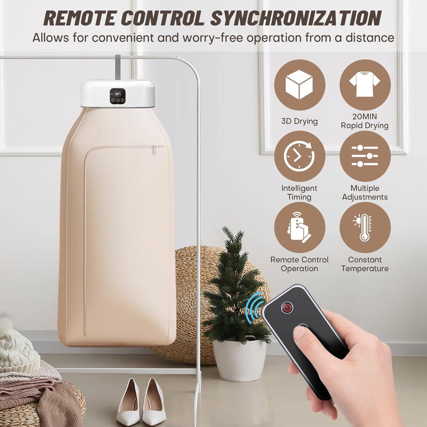 Portable Clothes Dryer, Mini Laundry Dryers with Remote Control, Small Compact Foldable Electric Drying Machine with Dry Bag